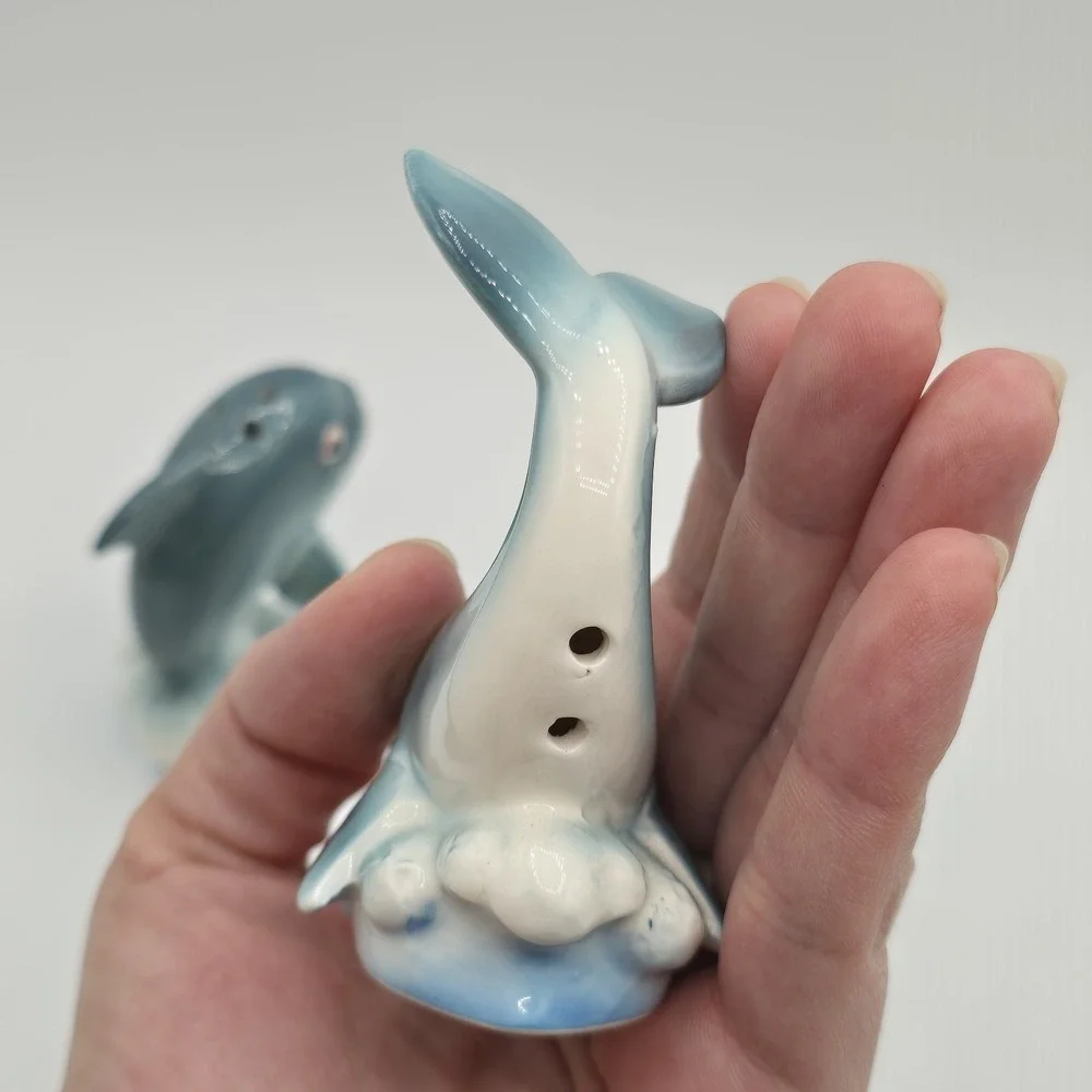 Vintage Whale Salt and Pepper Shakers 1950s/1960s Japan Kitschy Anthropomorphic